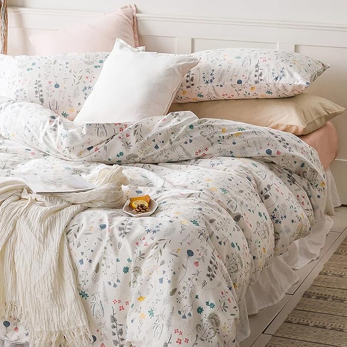 HighBuy 3 Piece Duvet Cover Set Twin Vintage Floral Bedding Set Cotton Printed Duvet Cover Set Ultra-Soft Breathable (1 Duvet Cover + 2 Pillow Shams) (Twin(68"x86"), Flower)