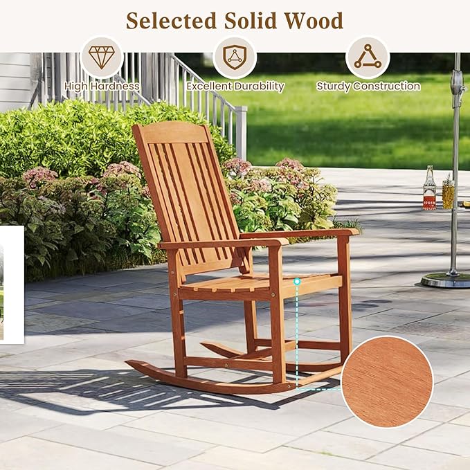 Giantex Set of 2 Outdoor Rocking Chairs, Solid Wood High Back Rocker with Slatted Seat, Wide Armrests, Oversized Porch Rocker for Patio, Backyard, Garden and Lawn, 400 LBS Weight Capacity