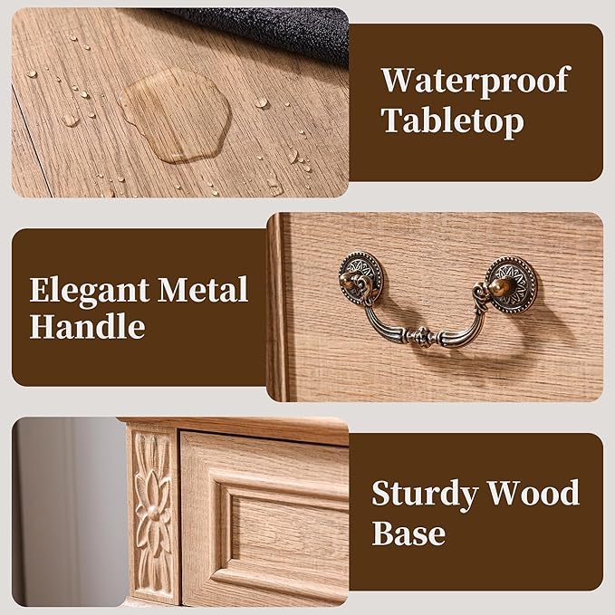 Dresser for Bedroom with 7 Drawers, 55" Wide Dresser for Storage and Organization, Farmhouse Chest of Drawers for Living Room, Closet, Hallway, Natural