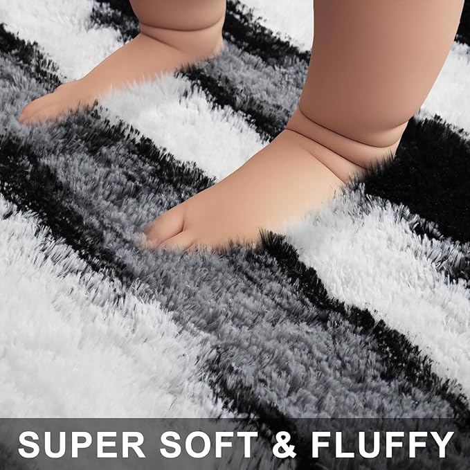 5x7 Feet Area Rugs for Living Room Bedroom,Black and White Machine Washable Soft Fluffy Shaggy Indoor Rug, Floor Carpet for Girls Boys Kids, Dorms, Nursery Rooms, Home Decor Aesthetic