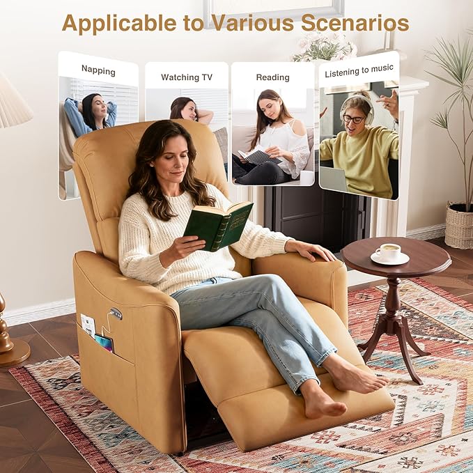 Adjustable Power Recliner Chair, Comfy PU Leather Electric Recliner Chair, Power Recliners with USB Port, Eco-Certified Small Recliners for Small Spaces Sofa Reclinable, Brown