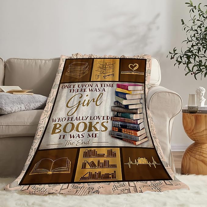 jerkboo Books Reading Blanket Throws Reading Gifts Reading Throw Blanket for Girls Kids Adults Soft Warm Cozy Fleece Blanket for Couch Sofa Bed 50""x40""