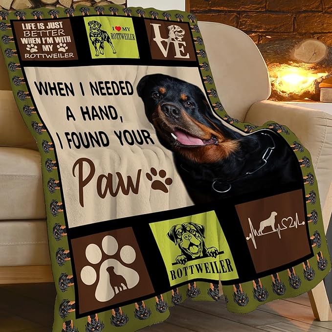 Rottweiler Blanket Rottweiler Gifts Throw Blanket Super Soft Flannel Fluffy Plush Cozy Fuzzy Fleece Stuff Animals Blanket Decor for Dog Lover Woman Girl Kids Adults Man for Bed Sofa Couch 40"X50"