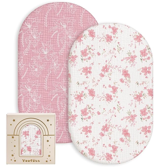 Yoofoss Muslin Baby Bassinet Sheets Boys Girls, Organic Fitted Bassinet Mattress Sheets Compatible with Halo Bassinest Swivel Sleeper,Baby Delight, Angelbliss, Soft, Breathable, Durable