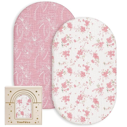 Yoofoss Muslin Baby Bassinet Sheets Boys Girls, Organic Fitted Bassinet Mattress Sheets Compatible with Halo Bassinest Swivel Sleeper,Baby Delight, Angelbliss, Soft, Breathable, Durable