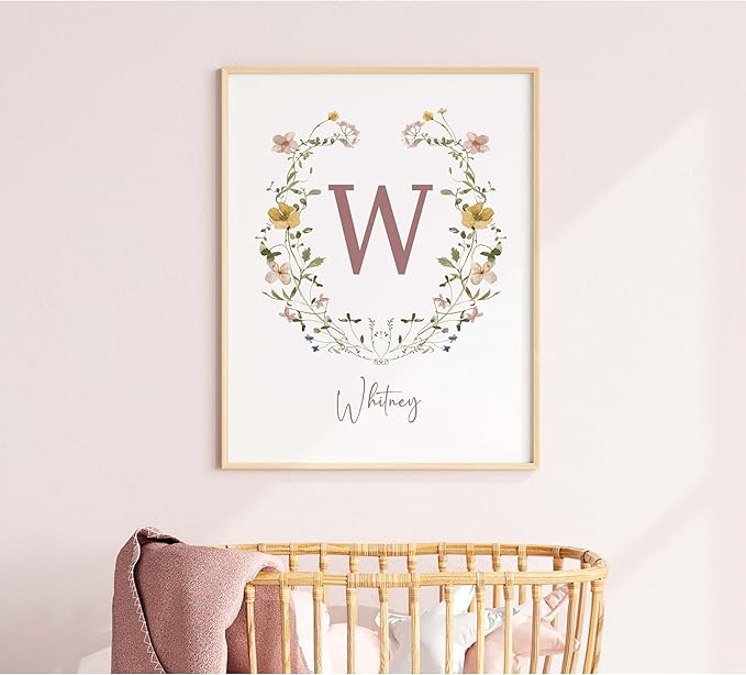 Personalized Name Flower Nursery Wall Art Prints, Crib & Nursery décor, Newborn Baby Girl Gift Present, Floral Baby Girl Room Pictures, Poster For Baby And Kids (1 Print, Flower 3)