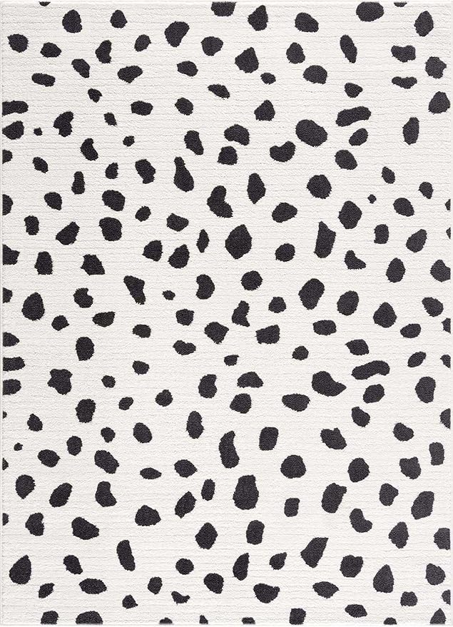 Hauteloom Tariffville Modern Animal Print Dalmatian Style Area Rug for Living Room, Bedroom, Kids Room, Nursery - High Pile Carpet - Black and White, Charcoal - 2' x 3'
