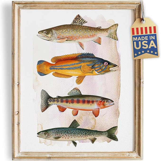 DREAM BIG PRINTABLES Vintage Fishing Decor Art Print - Unframed - 11x14 | Farmhouse Decor | Wall Art for Cabin, Lake House, or Fishing Enthusiast | Made in USA