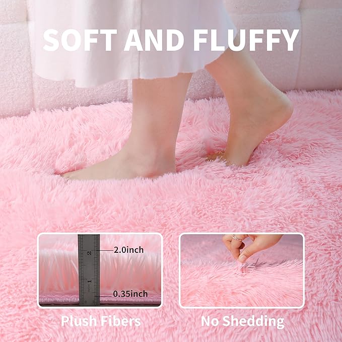 Pink Fluffy 9x12 Large Area Rugs for Bedroom Living Room Girls, Soft Washable Fuzzy Furry Shag Rug for Kids Room, Nursery, Dorm Decor, Cute Plush Carpet for Baby Toddler