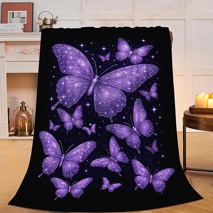 Butterfly Throw Blanket Purple Butterflies Fleece Blanket Soft Cozy Fuzzy Plush Warm Stuff Beautiful Butterfly Bedding Blankets Gifts for Kids Adult Men Women 50"X60"