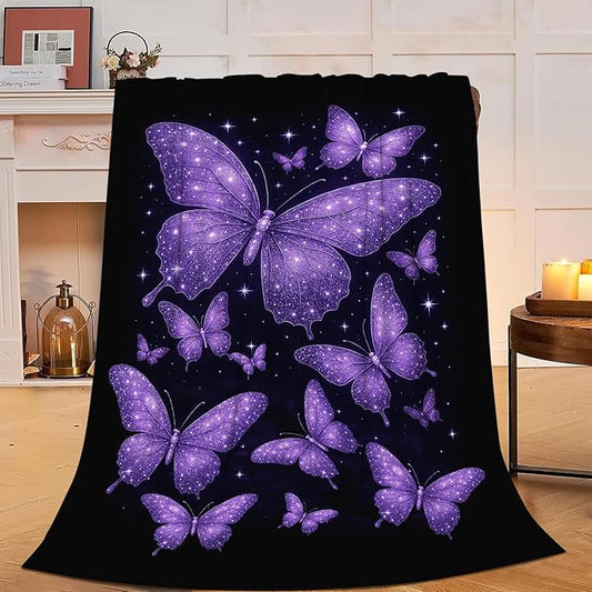 Butterfly Blanket for Women Beautiful Purple Butterflies Fleece Blanket Soft Cozy Fuzzy Plush Warm Stuff Animal Bedding Blankets Gifts for Girls Boys Kids Adult Men 40"X50"