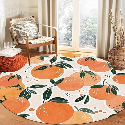 Orange Round Rug Tangerine Circle Rugs for Bedroom Dorm Living Room Area Rug Floor Mat Pad Doormat Carpet, 6'X6'(180x180cm)
