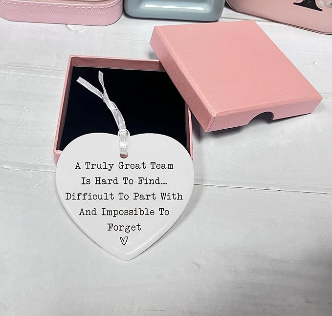 Heart Shaped Christmas Ornament-Co Worker Colleague Promotion New Job Gift-Goodbye Retirement Farewell Appreciation Present-A Truly Great Team is Hard to Find Ceramic Keepsake Décor