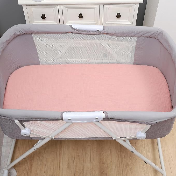 Onacosht Muslin Bassinet Sheets 3 Pack, 100% Cotton Baby Sheet 35" X 20" Compatiable with AMKE 3 in 1 Bassinets, MiClassic, Uiuwoo, Foalom, YADAQE, Milliard and TCBunny Bassinet, Pink and Floral