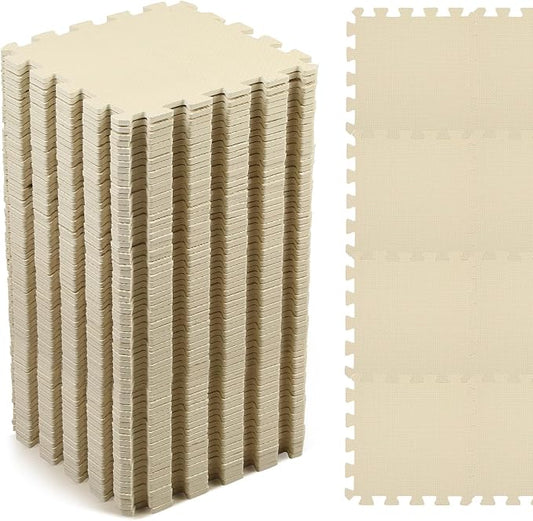 Nuanchu 60 PCS Kids Foam Puzzle Floor Mat Bulk - Solid Color Foam Play Mat with Borders Interlocking Multi Use Floor Rug for Children, 12 Inch(White)