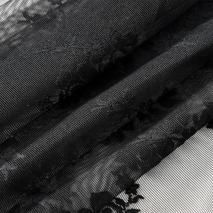 Kotile Black Lace Curtains 54 Inch Length 2 Panels, Country Rustic Floral Pattern Gothic Sheer Curtains for Bedroom, Rod Pocket Vintage Privacy Sheer Lace Curtain, 42 x 54 Inch, 1 Pair, Black