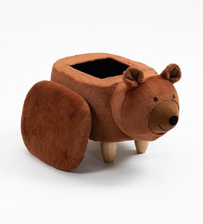 Home 2 Office Bear Ottoman for Kids' Bedroom, Playroom, Nursery, and Living Room, Animal Ottoman with Storage, Footstool for Kids, Brown