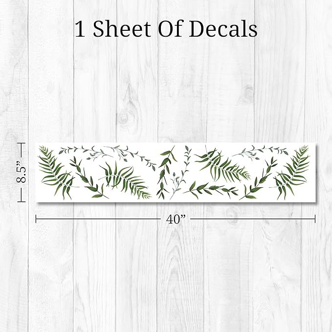Decalcomania Greenery Leaves Wall Decals - Set of 12 Large Green Leaf Wall Stickers for Kitchen Bedroom Living Room Laundry Bathroom Decor Removable Peel and Stick Indoor Wall Decor