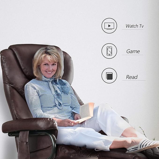 MCombo Recliner with Ottoman, Reclining Chair with Massage, 360 Swivel Living Room Chair Faux Leather, 4901 (Dark Brown)