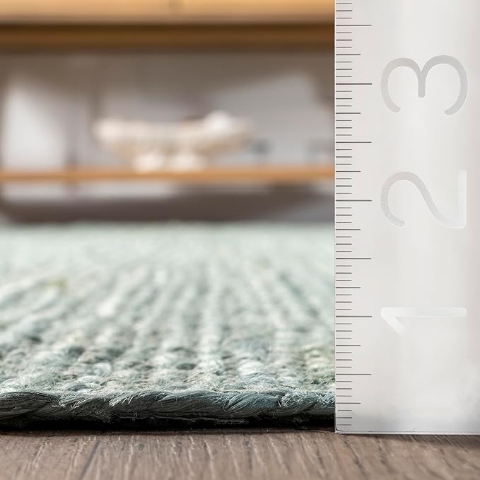 nuLOOM 8x10 Rigo Jute Hand Woven Area Rug, Green, Solid Farmhouse Design, Natural Fiber, For Bedroom, Living Room, Dining Room, Hallway, Office, Kitchen, Entryway