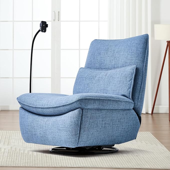 Nouhaus Swivel Nursery Recliner Glider, Oversized Electric Rocker Recliner Chair with USB & Type-C Port, Wireless Charger Phone Holder, Reclining Rocking Chair for Nursery (Snooze Modern, Sky Blue)