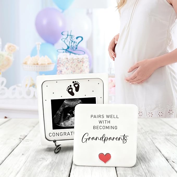 Pregnancy Announcement Ultrasound Picture Frame, Pairs Well with Becoming Grandparent Congratulations Wooden Surprise Box, Baby Announcement Ideas - Pregnancy Reveal Gifts to Grandparents