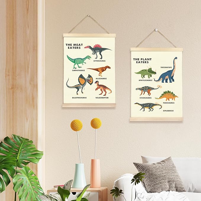 Hiuwevt Educational Dinosaur Poster Hanger Frame, Dinosaur Room Decor for Boys, Dinosaurs Boys Room Wall Art Decor for Classroom Kids Room Nursery Playroom Home, 12x16 Inch Set of 2