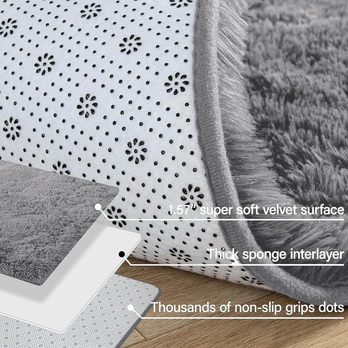 Merelax Soft Modern Indoor Large Shaggy Rug for Bedroom Livingroom Dorm Kids Room Home Decorative, Non-Slip Plush Fluffy Furry Fur Area Rugs Comfy Nursery Accent Floor Carpet 5 X 8 Feet, Grey