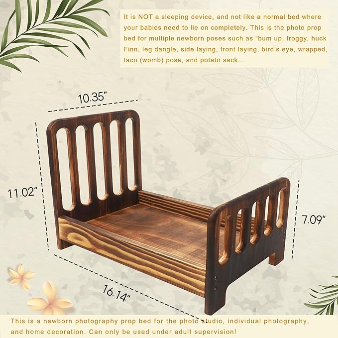 Brown Newborn Photography Props Wooden Bed Vintage Baby Photo Prop Baby Photoshoot Props Doll Bed Accessories Pretend Play Photoshoot Props