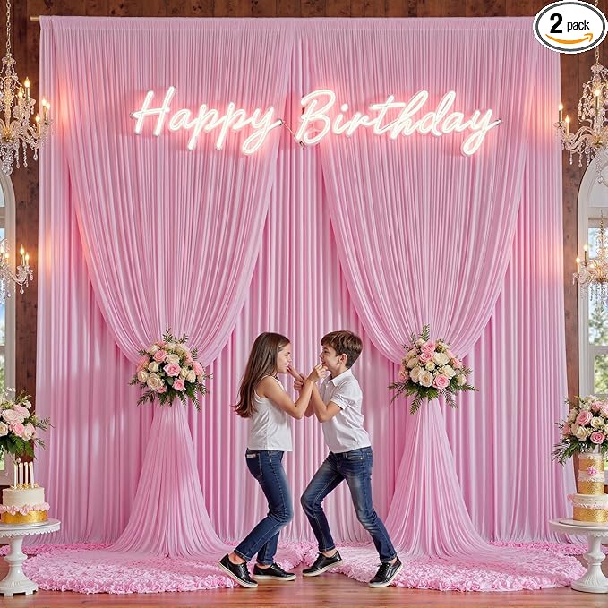 10×14 ft Pink Wrinkle Free Backdrop Curtain, Soft Silky Polyester Wedding Drapes 2 Panels 14ft Height Baby Pink Photo Backdrop Curtains for Parties Birthday Baby Shower Photography Background Cloth