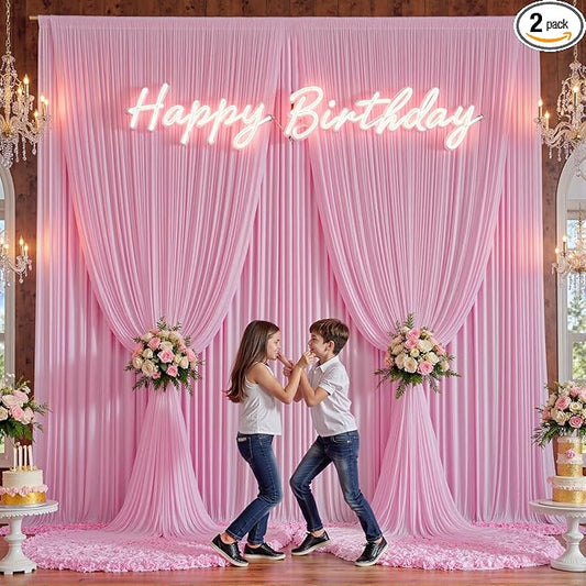10×14 ft Pink Wrinkle Free Backdrop Curtain, Soft Silky Polyester Wedding Drapes 2 Panels 14ft Height Baby Pink Photo Backdrop Curtains for Parties Birthday Baby Shower Photography Background Cloth