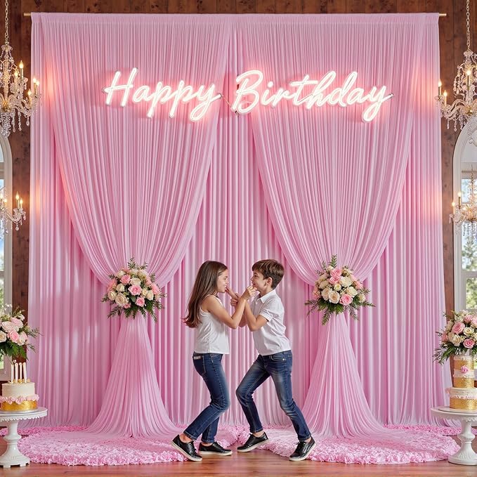 20×14 ft Pink Wrinkle Free Backdrop Curtain, Soft Silky Polyester Wedding Drapes 4 Panels 14ft Height Baby Pink Photo Backdrop Curtains for Parties Birthday Baby Shower Photography Background Cloth