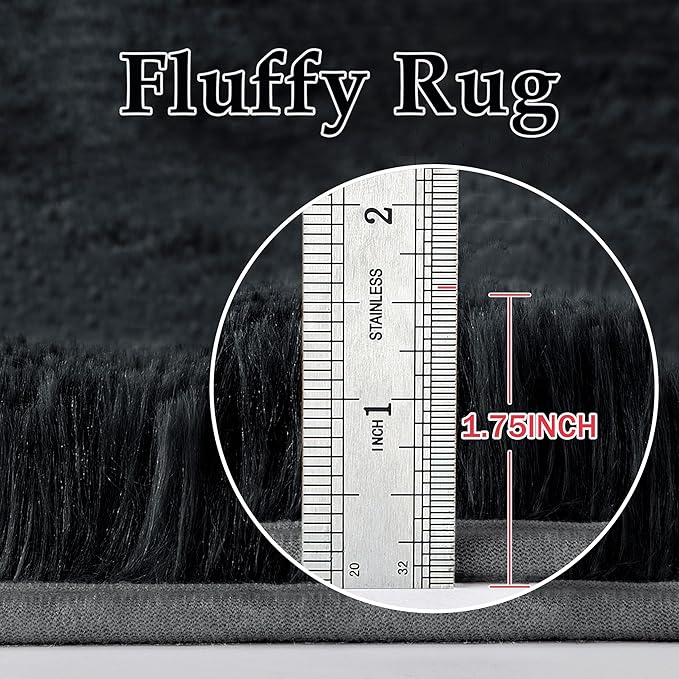 8x10 Area Rug for Living Room, Modern Black Shag Shaggy Plush Carpet Washable Non-Slip Large Rug Super Soft Indoor Fuzzy Fluffy Carpet for Bedroom Home Aesthetic Decor