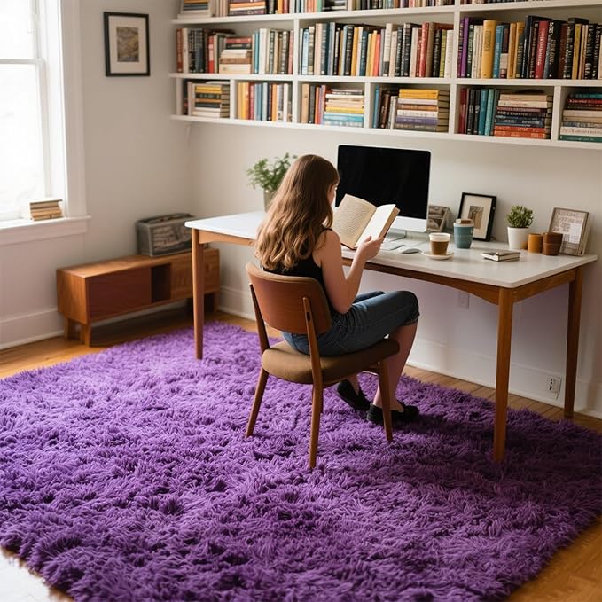 Purple Area Rugs for Girls Bedroom Living Room, 6x9 Fluffy Fuzzy Shaggy Carpet for Kids Playroom Nursery, Thick Soft Plush Mat for Kids Baby Boys Teen Dorm Home Decor Aesthetic