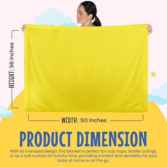 Blankets Thermal Waffle Baby Blanket Crib Bedding - Soft Cozy Warm Infant Thermal Cover for Nursery Stroller or Bassinet, Lightweight Ideal Shower Gift, Nylon Trim Yellow 36" x 50"