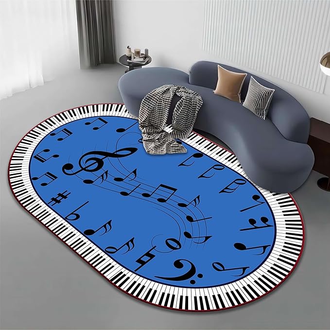 Kids Piano Music Area Rug, 6x8ft, Black and White Keys Musical Notes Design Rug, Music Classroom Decorative Floor Mats, Non-Slip Washable Indoor Carpet for Children's Bedroom Playroom Nursery