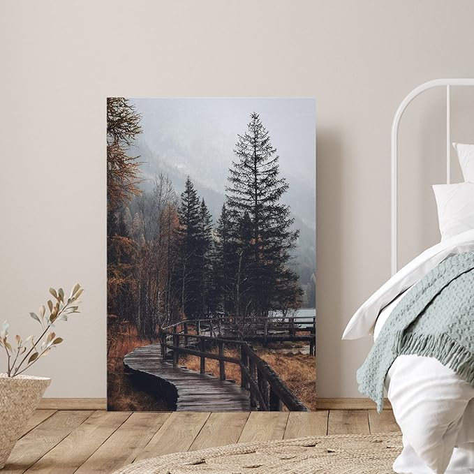 SIGNWIN Canvas Wall Art Autumn Dramatic Forest Landscape Living Room Orange Photography Rustic - 24x36 inches