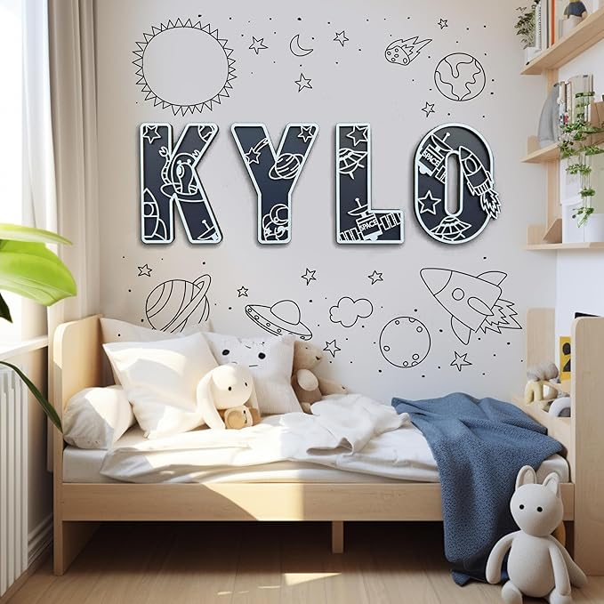 Personalized Wooden Name Sign - Custom Baby Name Signs for Nursery & Kids Room, Baby Announcement Sign, Wall Name Signs Personalized, Round Wooden Letters for Nursery Decor (Letters 3D)