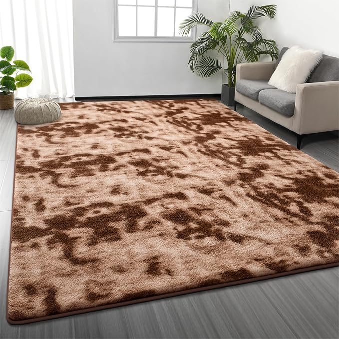 Large Soft Area Rugs for Living Room, 5 x 8 Ft Thickened Memory Foam Rug for Bedroom, Non-Slip Tie-Dyed Indoor Floor Carpet for Boys Girls Room Nursery Home Decor, Coffee