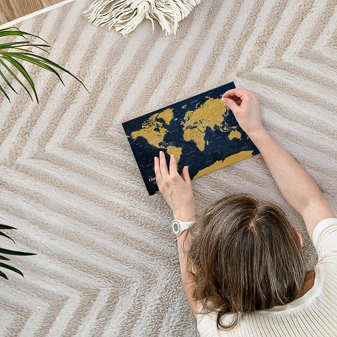 ElephantStock - Personalized Push Pin World Map - Gold Wall Art - Horizontal Canvas Wall Art - Living Room Wall Decor - Digital Art Map Canvas Art - Orange And Blue Decor - 12" x 8"