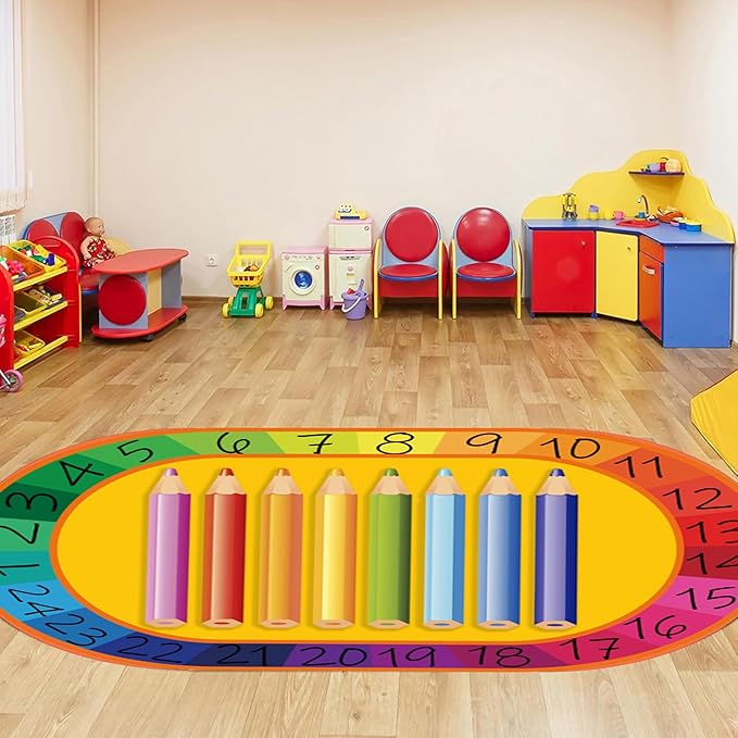 Numbers Learning Rug for Kids 4x6ft - Pencil-Shaped Educational Play Mat,Non-Slip Washable Carpet for Toddlers Preschoolers，Classroom, Home, Playroom