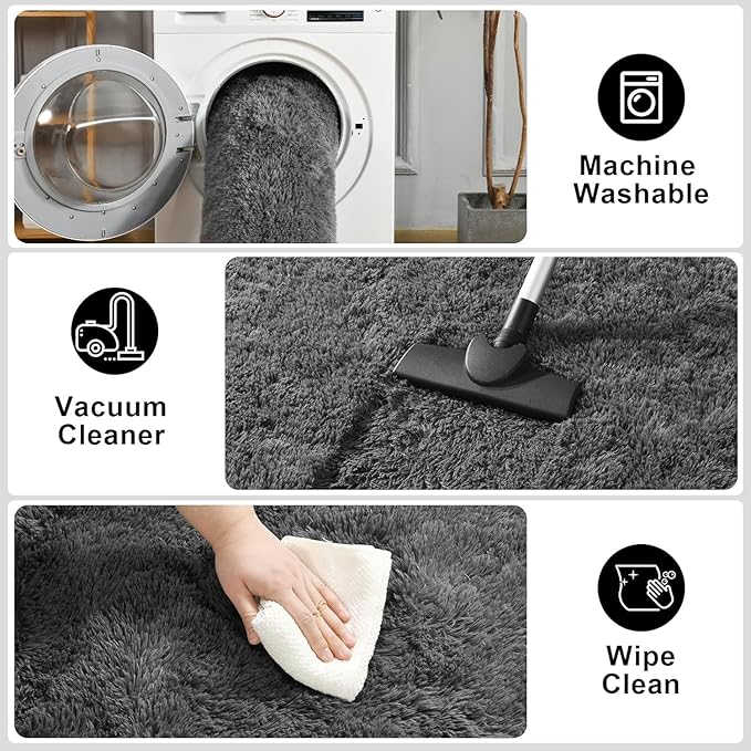 Merelax Modern Soft Fluffy Large Shaggy Rug for Bedroom Livingroom Dorm Kids Room Indoor Home Decorative, Non-Slip Plush Furry Fur Area Rugs Comfy Nursery Accent Floor Carpet 4'x6' Dark Grey