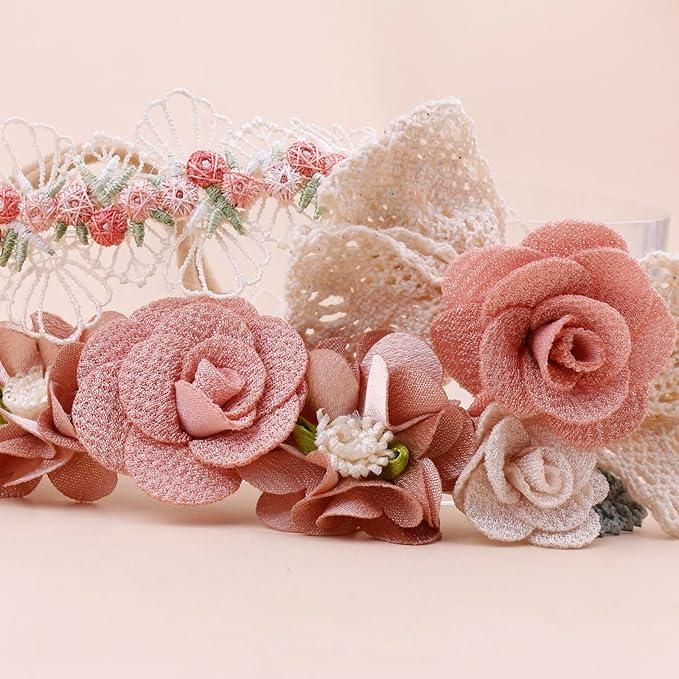 Baby Girl Floral Headband Nylon Flower Crown Elastic Hairband 3pcs Hair Accessories Gift for Girls (9561)