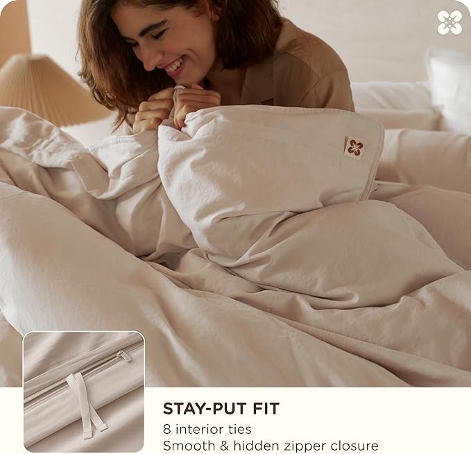 Bedsure Cotton Duvet Cover Queen, 100% GOTS Organic Cotton Duvet Cover Set, Fair Trade Certified Queen Bedding Set, Eco-Friendly, Ultra-Soft, Breathable Home Bedding for All Seasons(Linen, 90"x90")