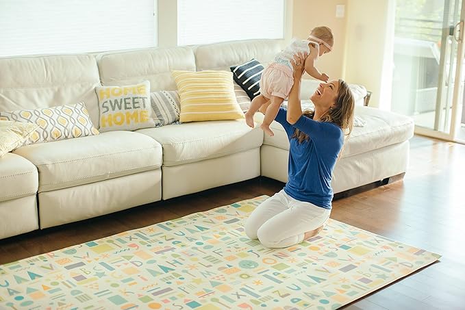 Baby Care Play Mat (Medium, Sea Petals - Grey) 73’’ x 49’’ Original One-Piece Reversible Rollable Waterproof Play Mat for Infants, Babies, Toddler, and Kids