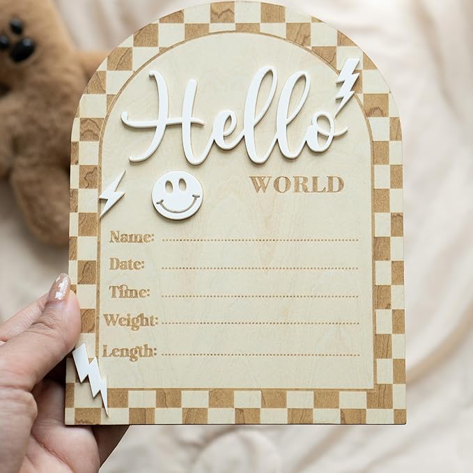 Baby Announcement Sign, Hello World Newborn Sign for Hospital, Rad Little Dude Card, Baby Announcements Ideas, Newborn Photography Props Double-Sided (HW2)