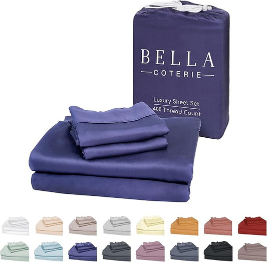 Bella Coterie Luxury Bamboo Viscose Twin Size Sheet Set | 100% Organically Grown | Ultra Soft | Cooling for Hot Sleepers | 18" Deep Pocket [Twilight Blue]