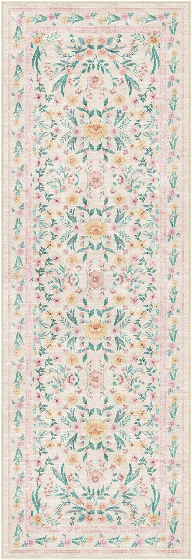 Pink Floral Runner Rug for Hallways Kitchen Rug,2x6 Washable Non Slip Rugs with Rubber Backing,Boho Soft Carpet Runner for Laundry, Bedroom