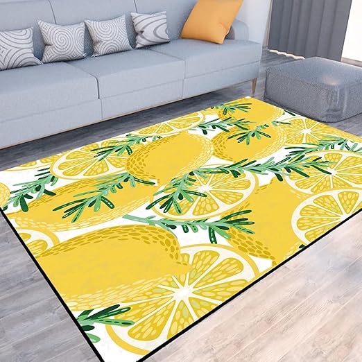 Lemon Rug Yellow Area Rugs for Bedroom Dorm Living Room Lemon Tree Throw Rug Floor Mat Pad Doormat Carpet, 5' x 7'(150 x 210cm)