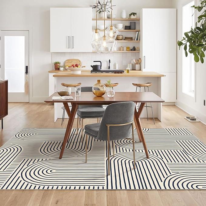 Washable Area Rug 5x7 - Boho Living Room Rug Soft Bedroom Rug Ultra-Thin Indigo Modern Abstract Rainbow Dining Room Rugs Indoor Carpet for Living Room Nursery Room